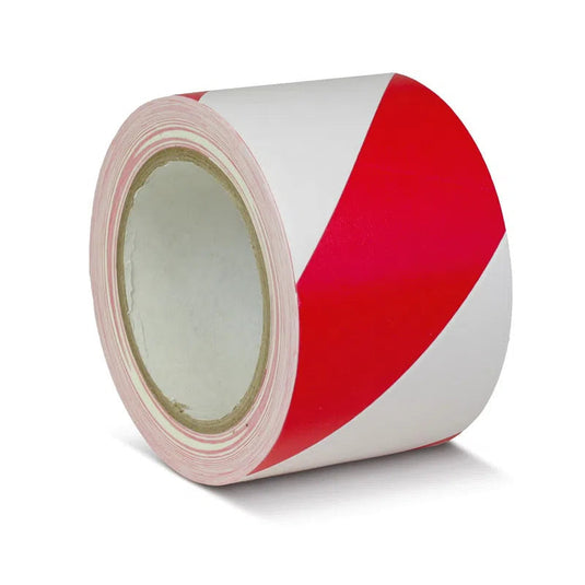 Gulvmarkeringstape-Roed/Hvid-75 mm x 33meter
